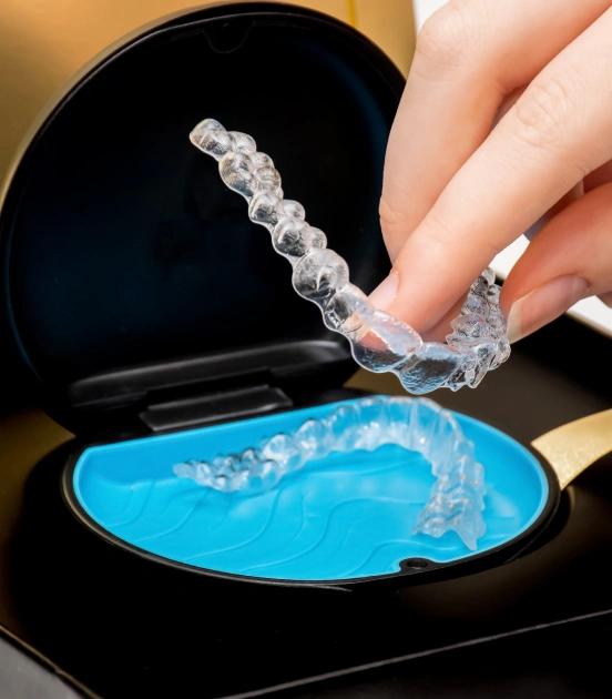 Invisalign clear aligners in storage case